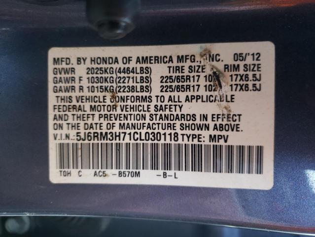 Photo 10 from auction – 2012 HONDA CR-V EXL with VIN 5J6RM3H71CL030118