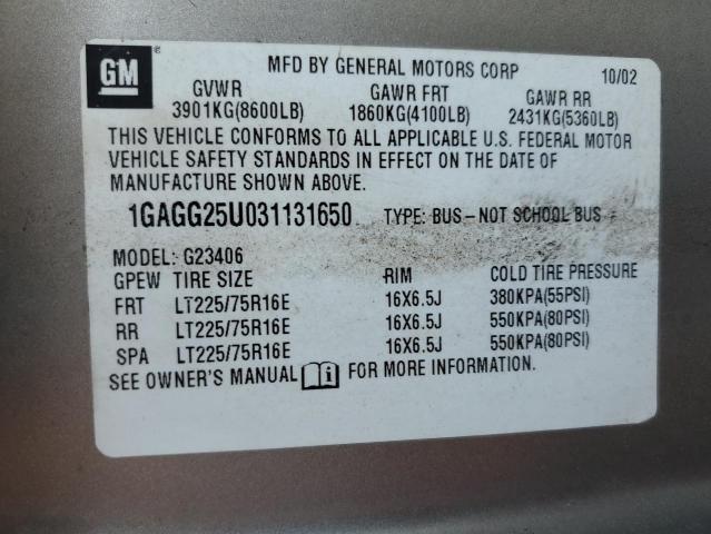 Photo 10 from auction – 2003 CHEVROLET EXPRESS G2 with VIN 1GAGG25U031131650