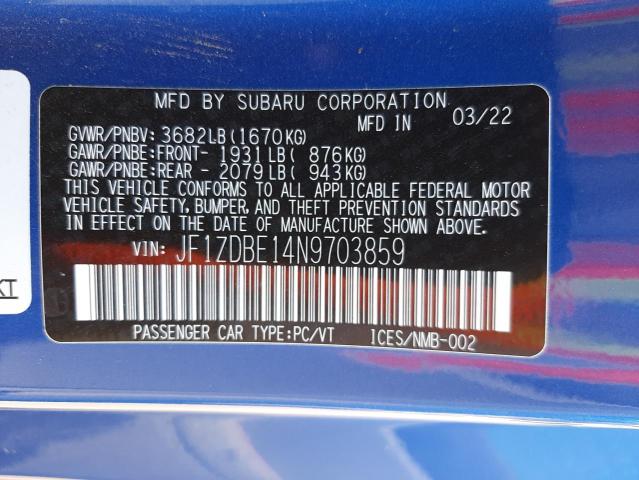 Photo 10 from auction – 2022 SUBARU BRZ LIMITE with VIN JF1ZDBE14N9703859