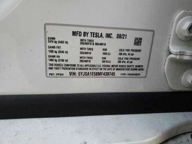 Photo 10 from auction – 2021 TESLA MODEL S with VIN 5YJSA1E58MF439745