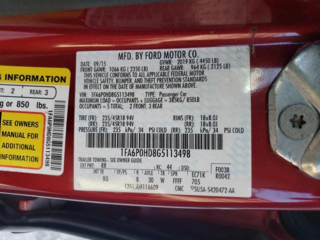 Photo 10 from auction – 2016 FORD FUSION SE with VIN 1FA6P0HD8G5113498