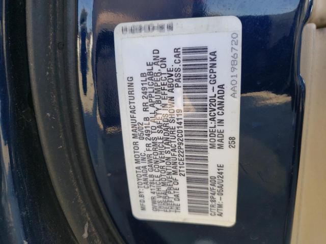 Photo 10 from auction – 2002 TOYOTA CAMRY SOLA with VIN 2T1CE22P92C014119