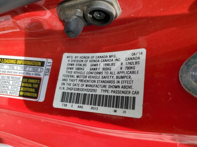 Photo 10 from auction – 2014 HONDA CIVIC LX with VIN 2HGFG3B53EH520293