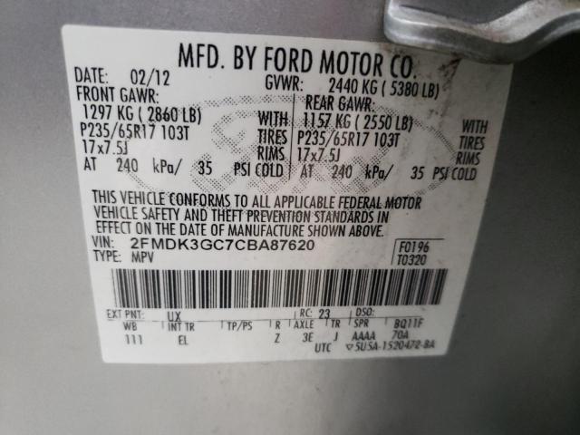 Photo 10 from auction – 2012 FORD EDGE SE with VIN 2FMDK3GC7CBA87620