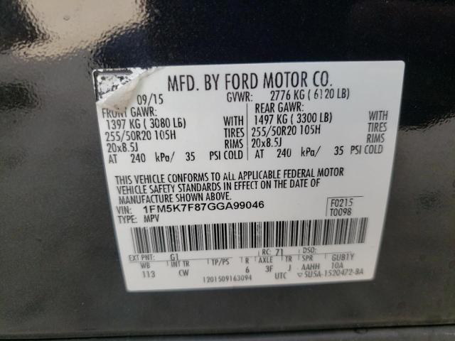 Photo 10 from auction – 2016 FORD EXPLORER L with VIN 1FM5K7F87GGA99046