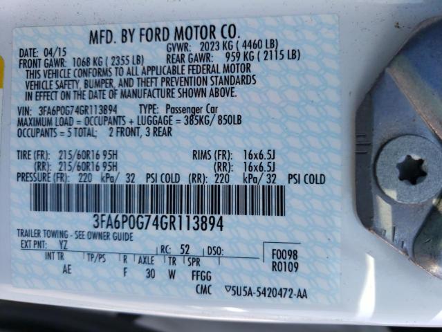 Photo 10 from auction – 2016 FORD FUSION S with VIN 3FA6P0G74GR113894