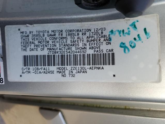 Photo 10 from auction – 2004 TOYOTA COROLLA CE with VIN JTDBR32E542044692