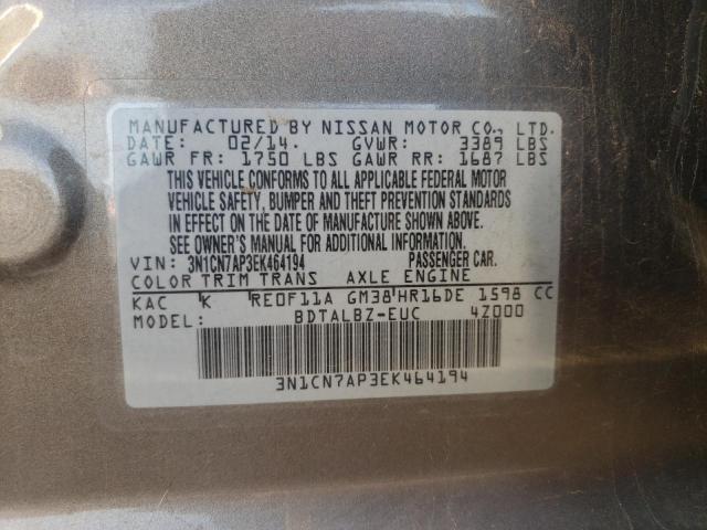 Photo 10 from auction – 2014 NISSAN VERSA S with VIN 3N1CN7AP3EK464194