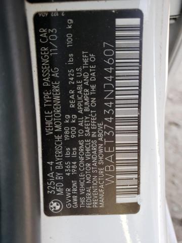 Photo 10 from auction – 2004 BMW 325 I with VIN WBAET37434NJ44607