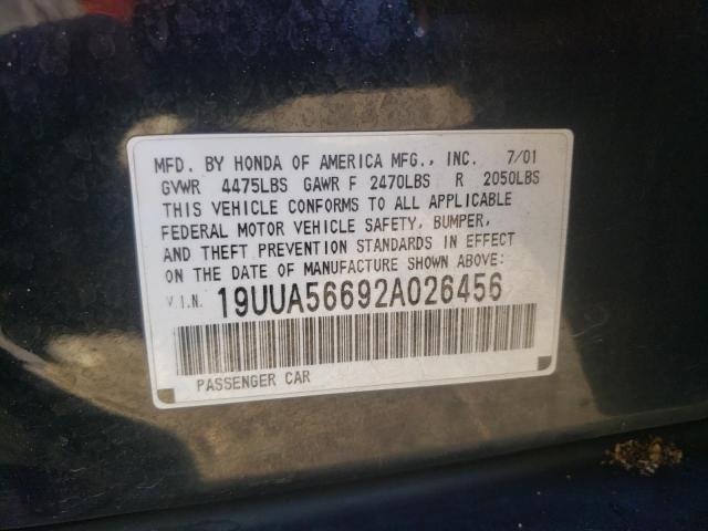 Photo 10 from auction – 2002 ACURA 3.2TL with VIN 19UUA56692A026456