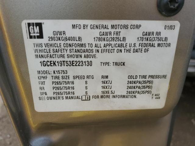 Photo 10 from auction – 2003 CHEVROLET SILVERADO with VIN 1GCEK19T53E223130