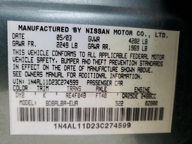 Photo 10 from auction – 2003 NISSAN ALTIMA BAS with VIN 1N4AL11D23C274599
