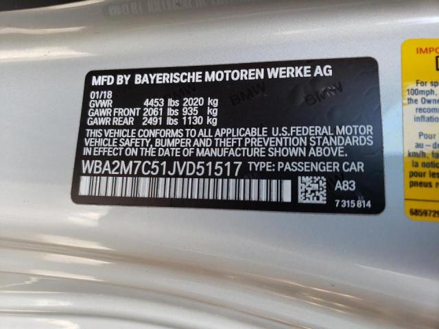 Photo 10 from auction – 2018 BMW 230I with VIN WBA2M7C51JVD51517