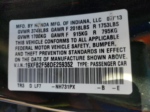 Photo 10 from auction – 2013 HONDA CIVIC LX with VIN 19XFB2F58DE259352