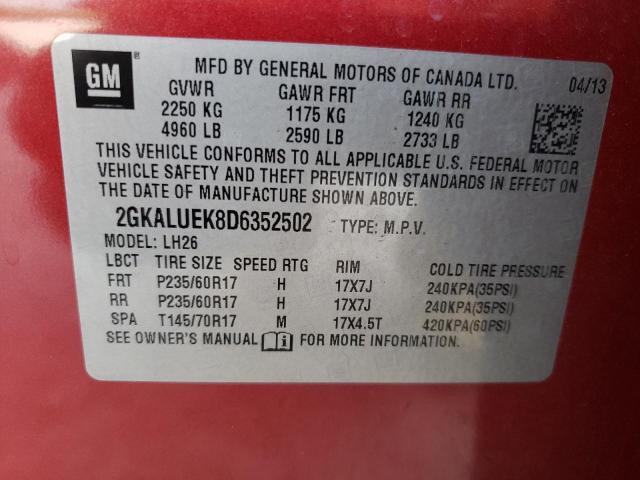 Photo 10 from auction – 2013 GMC TERRAIN SL with VIN 2GKALUEK8D6352502