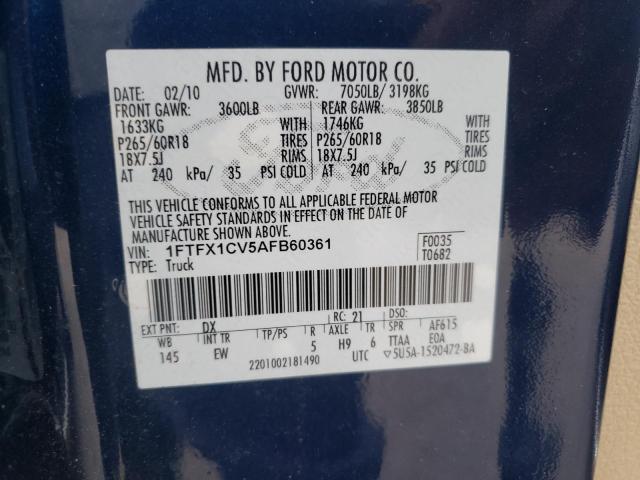 Photo 10 from auction – 2010 FORD F150 SUPER with VIN 1FTFX1CV5AFB60361