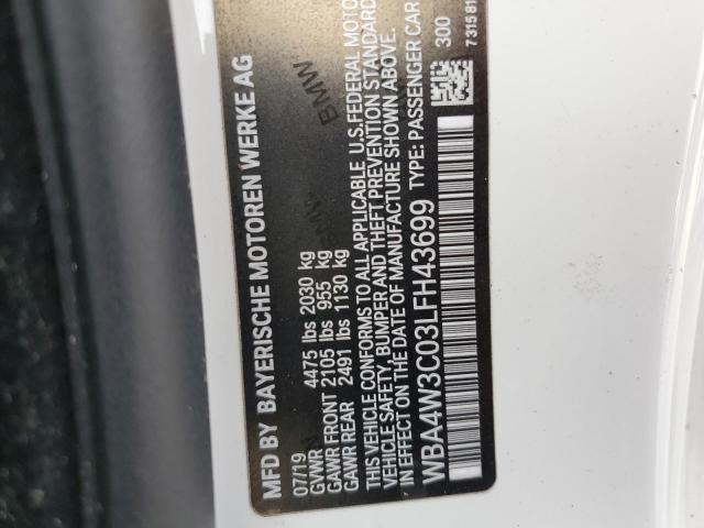 Photo 10 from auction – 2020 BMW 430I with VIN WBA4W3C03LFH43699