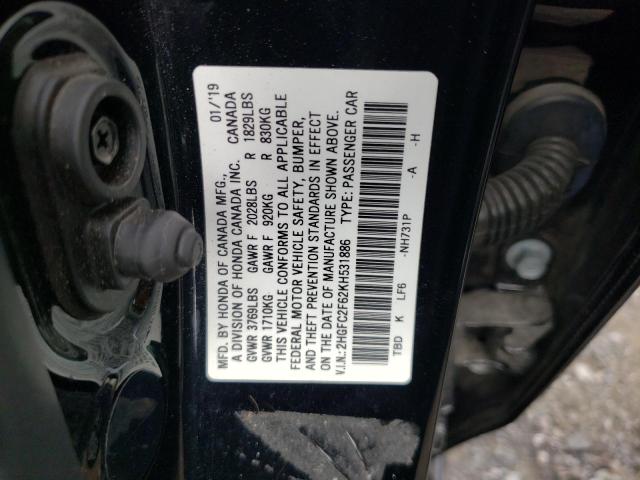 Photo 10 from auction – 2019 HONDA CIVIC LX with VIN 2HGFC2F62KH531886
