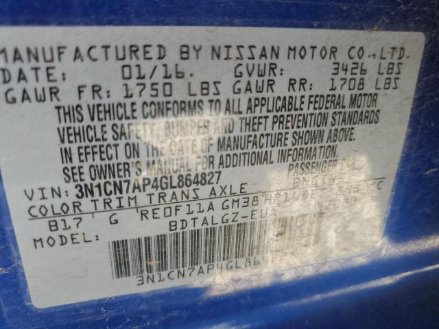 Photo 10 from auction – 2016 NISSAN VERSA S with VIN 3N1CN7AP4GL864827