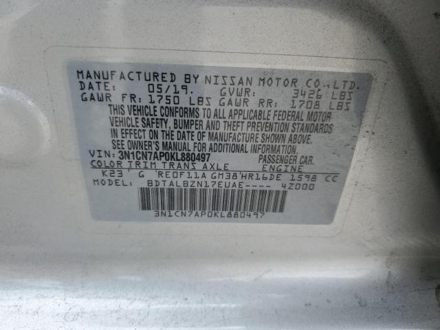 Photo 10 from auction – 2019 NISSAN VERSA S with VIN 3N1CN7AP0KL880497