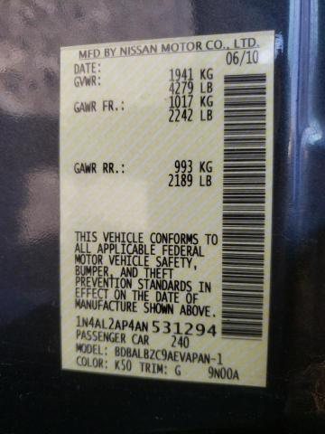 Photo 10 from auction – 2010 NISSAN ALTIMA with VIN 1N4AL2AP4AN531294