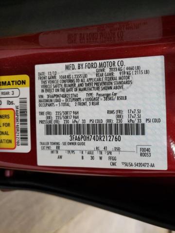 Photo 10 from auction – 2013 FORD FUSION SE with VIN 3FA6P0H74DR212760