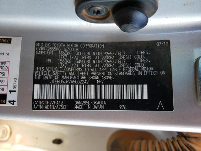 Photo 10 from auction – 2010 TOYOTA 4RUNNER SR with VIN JTEBU5JR7A5032242