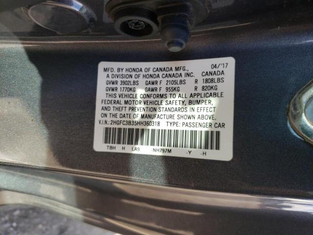 Photo 10 from auction – 2017 HONDA CIVIC EX with VIN 2HGFC3B35HH360318