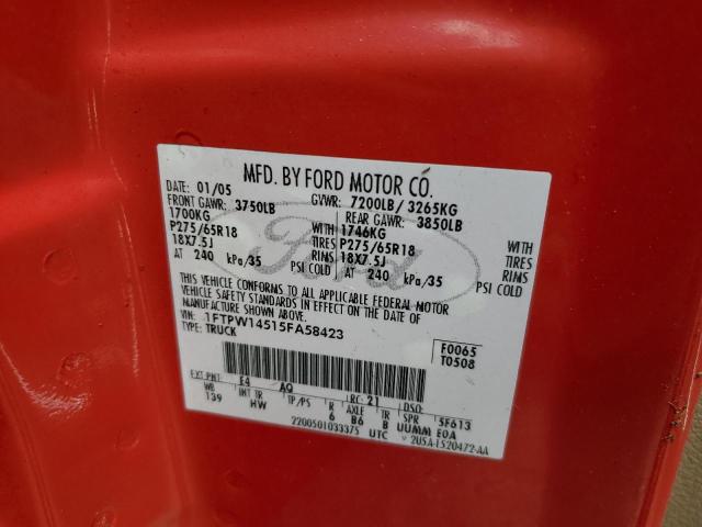 Photo 10 from auction – 2005 FORD F150 SUPER with VIN 1FTPW14515FA58423
