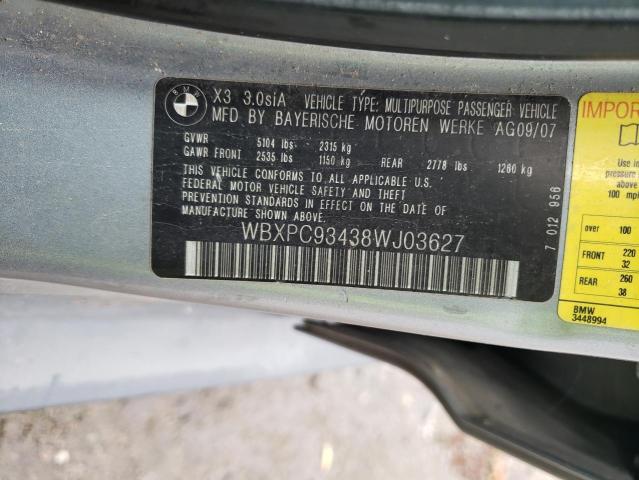 Photo 10 from auction – 2008 BMW X3 3.0SI with VIN WBXPC93438WJ03627