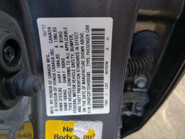 Photo 10 from auction – 2018 HONDA CIVIC EX with VIN 2HGFC2F72JH505585
