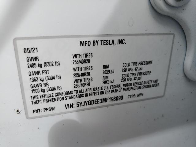 Photo 10 from auction – 2021 TESLA MODEL Y with VIN 5YJYGDEE3MF198090