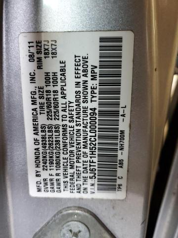 Photo 10 from auction – 2012 HONDA CROSSTOUR with VIN 5J6TF1H52CL000094