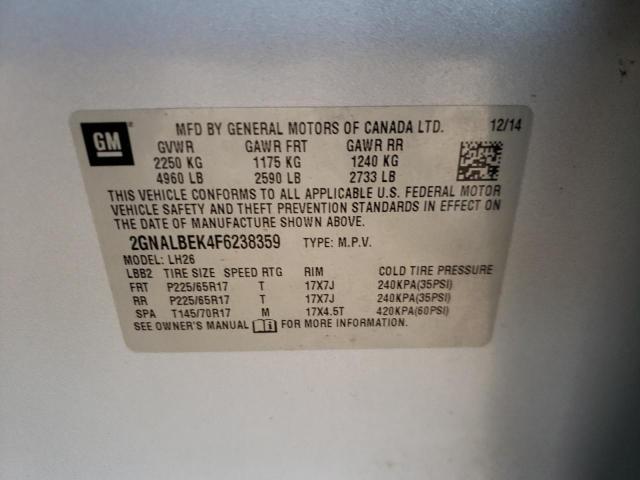 Photo 10 from auction – 2015 CHEVROLET EQUINOX LT with VIN 2GNALBEK4F6238359