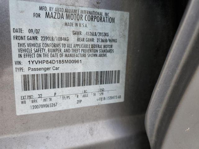 Photo 10 from auction – 2008 MAZDA 6 S with VIN 1YVHP84D185M00961