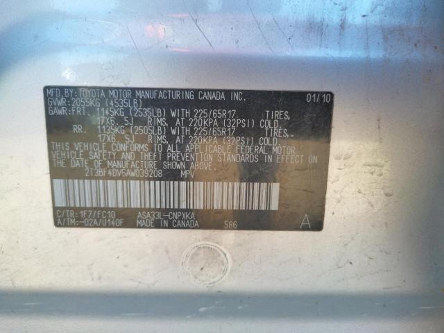 Photo 10 from auction – 2010 TOYOTA RAV4 with VIN 2T3BF4DV6AW039208