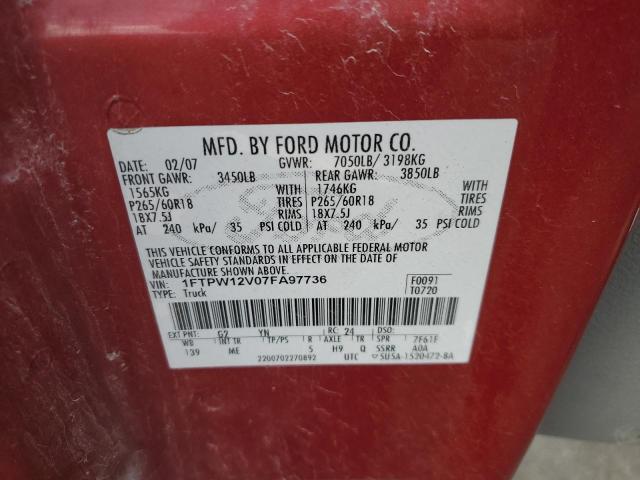 Photo 10 from auction – 2007 FORD F150 SUPER with VIN 1FTPW12V07FA97736