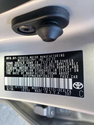 Photo 10 from auction – 2022 TOYOTA COROLLA LE with VIN 5YFVPMAE8NP306430