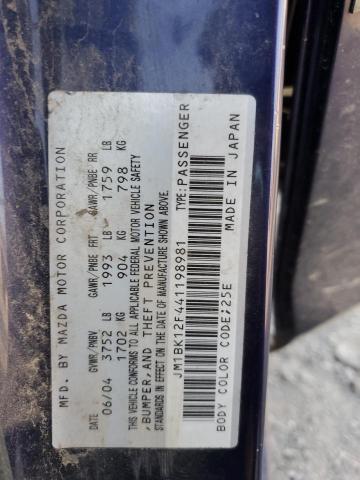 Photo 10 from auction – 2004 MAZDA 3 I with VIN JM1BK12F441198981