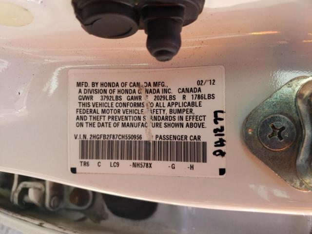 Photo 10 from auction – 2012 HONDA CIVIC EX with VIN 2HGFB2F87CH550956