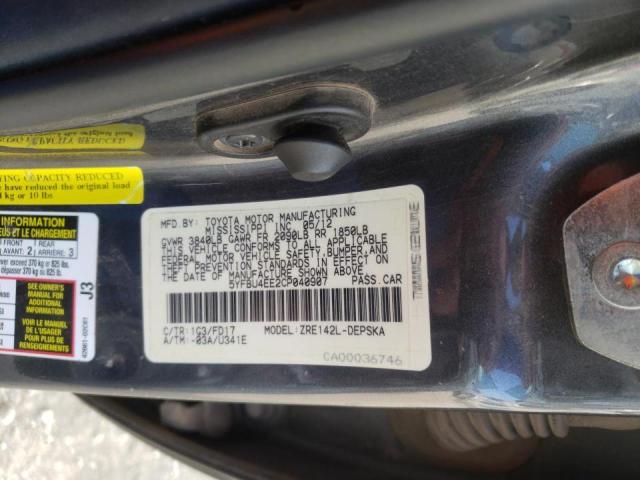 Photo 10 from auction – 2012 TOYOTA COROLLA BA with VIN 5YFBU4EE2CP040907