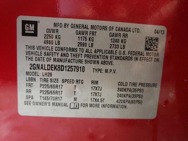 Photo 10 from auction – 2013 CHEVROLET EQUINOX LT with VIN 2GNALDEK8D1257910