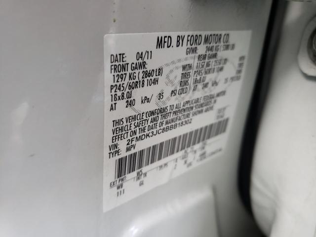Photo 10 from auction – 2011 FORD EDGE SEL with VIN 2FMDK3JC8BBB18302