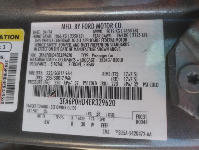 Photo 10 from auction – 2014 FORD FUSION SE with VIN 3FA6P0HD4ER329620