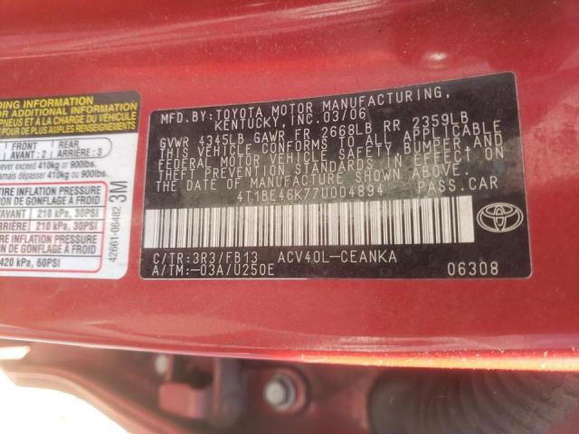 Photo 10 from auction – 2007 TOYOTA CAMRY CE with VIN 4T1BE46K77U004894