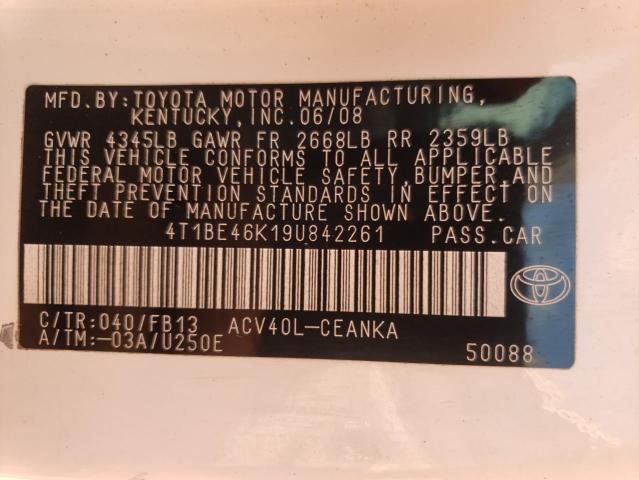Photo 10 from auction – 2009 TOYOTA CAMRY BASE with VIN 4T1BE46K19U842261