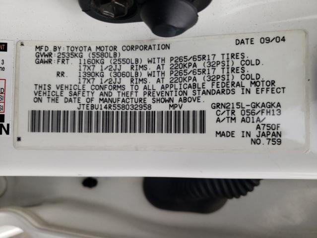 Photo 10 from auction – 2005 TOYOTA 4RUNNER SR with VIN JTEBU14R558032958
