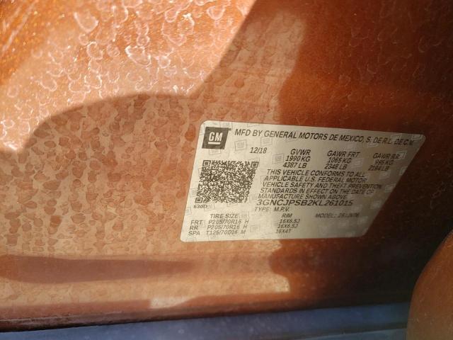 Photo 10 from auction – 2019 CHEVROLET TRAX 1LT with VIN 3GNCJPSB2KL261015