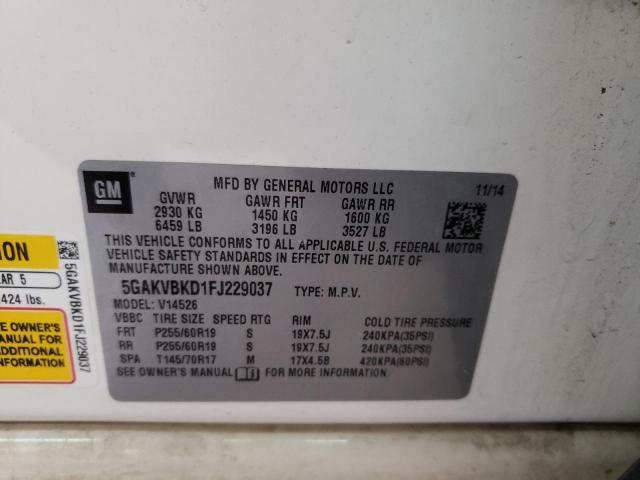Photo 10 from auction – 2015 BUICK ENCLAVE with VIN 5GAKVBKD1FJ229037