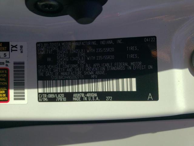 Photo 10 from auction – 2022 TOYOTA HIGHLANDER with VIN 5TDEBRCH4NS092711